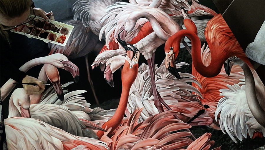 heidi willis_artist_flamingos_painting_acrylics_bird