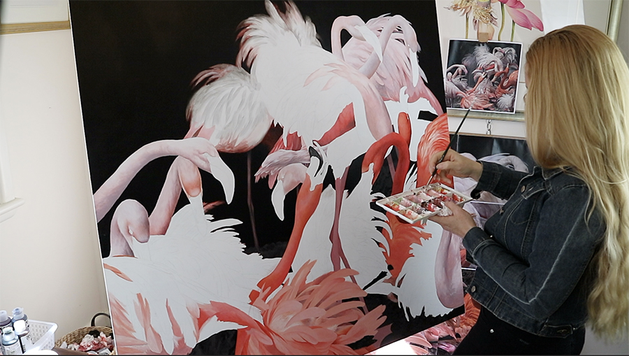 heidi willis_bird painting_acrylics_flamingos_artist_natural history